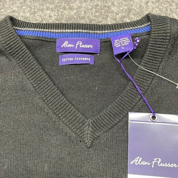 NWT Alan Flusser Cotton Cashmere Classic Black Crewneck Sweater Size L Large - Picture 3 of 11